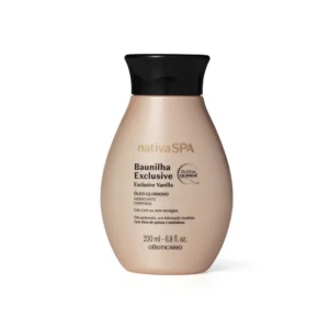 Flacone di Olio Glorioso Idratante Corpo alla Vaniglia Exclusive Nativa SPA O Boticário da 200ml con estratto di quinoa e mandorle.