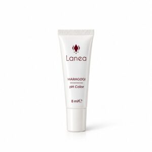 Tubetto di lip gloss Maragogi Lanea da 8 ml in confezione bianca con logo bordeaux e scritta pH Color